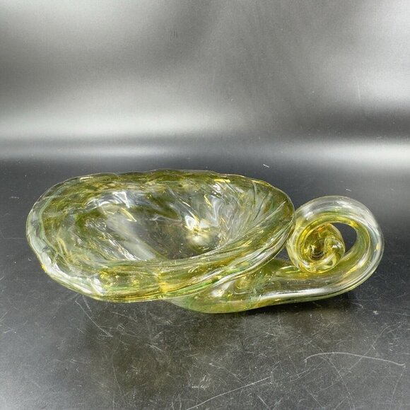 Vintage Sooner Glass Hand Made Green Swirls Dish Bowl Handmade Cornucopia Bowl - Picture 9 of 16